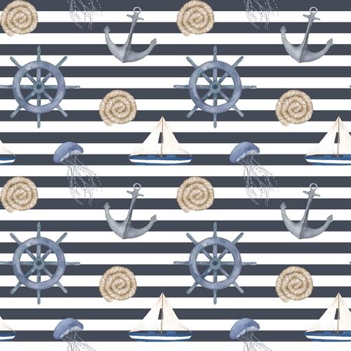 maritim on stripes, Canvas, 100% Baumwolle, marine