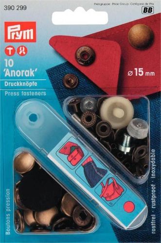Prym Nähfrei Druckknopf Anorak MS 15mm altmessing