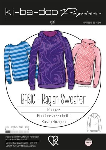 Basic Raglan Sweater Kinder Gr.80-164 - Papierschnitt Kibadoo