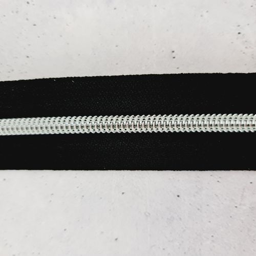 Endlosreißverschluss 6mm schwarz-silber (ohne Zipper)