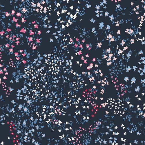 Blumenwiese, dunkelblau, 100% Viskose - REST 0,65m