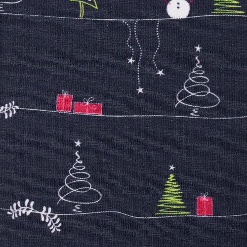 Feliz Navidad, stilisierte Tannenbäume, Baumwoll-Jersey, dunkelblau