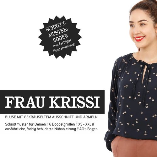 FRAU KRISSI, Bluse mit gekräuseltem Ausschnitt und Ärmeln, Papierschnitt, Studio Schnittreif