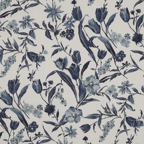 Blue Flowers, leichte Baumwoll-Popeline - ecru