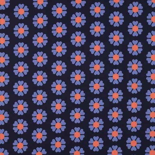 Retro Flowers, beschichtete Baumwolle - blau-orange