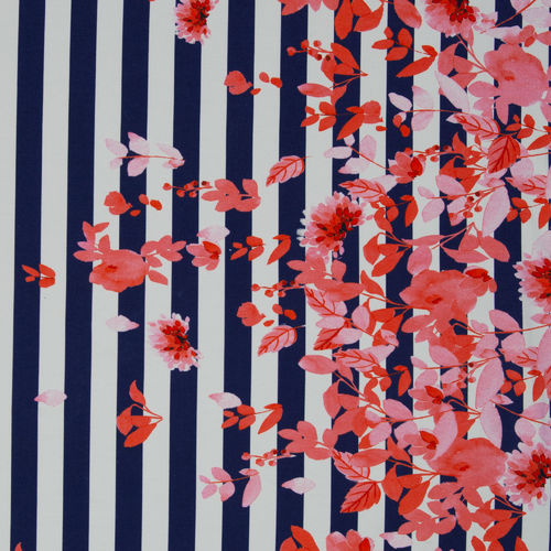 Flowers on stripes, Bordüre, BW-Jersey, Madrid Swafing